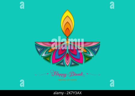 Happy Diwali Festival of Lights India Celebration colorful logo template. Graphic banner design of Indian flower Diya Oil Lamp, Modern Design Stock Vector