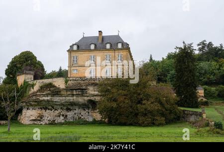 Large French normandy style chateau built on a rock plateau with outbuildings and extensive lawns Stock Photo