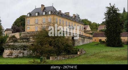 Large French normandy style chateau built on a rock plateau with outbuildings and extensive lawns Stock Photo