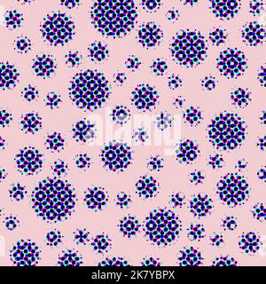 Abstract seamless pattern with textural multi-coloured different balls on pink.Illustration of overlapping textural dots pattern for background abstra Stock Photo