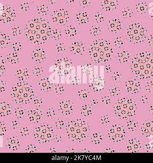 Abstract seamless pattern with textural multi-coloured different balls on pink.Illustration of overlapping textural dots pattern for background abstra Stock Photo