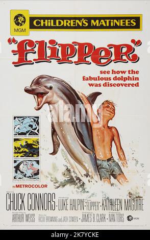 Luke Halpin & Dolphin Poster Film: Flipper (USA 1963) Characters: Sandy Ricks  Director: James B. Clark 14 August 1963   **WARNING** This Photograph is for editorial use only and is the copyright of MGM and/or the Photographer assigned by the Film or Production Company and can only be reproduced by publications in conjunction with the promotion of the above Film. A Mandatory Credit To MGM is required. The Photographer should also be credited when known. No commercial use can be granted without written authority from the Film Company. Stock Photo