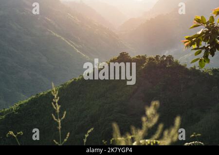 beautiful mountain scenery in the high andean mountain ranges of south america. deforestation of colombian rainforests for agricultural crops. Stock Photo