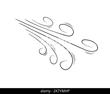 Air flow or wind blow doodle swirls. Gust, smoke, dust hand drawn effect isolated on white background. Vector outline illustration. Stock Vector