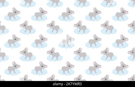 Cute koala sleeping on cloud seamless pattern. Australian bear character background. Baby bedclothes, scrapbooking or wrapping paper, fabric kids design. Vector cartoon illustration Stock Vector