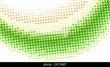Abstract halftone pattern with wave by green and orange dots. Simple vector graphic background Stock Vector