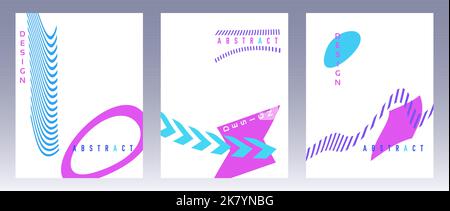 Distorted geometry. Set of abstract minimalistic patterns with curved simple geometric shapes. Vector art graphics Stock Vector