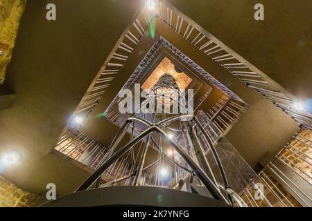 PRAGUE, CZECH REPUBLIC - DECEMBER 17, 2020: Elevator and a stairway in the Old Town Hall in Prague, Czech Republic Stock Photo