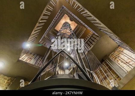 PRAGUE, CZECH REPUBLIC - DECEMBER 17, 2020: Elevator and a stairway in the Old Town Hall in Prague, Czech Republic Stock Photo