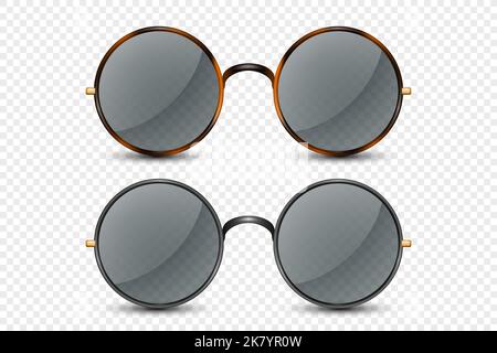 Vector 3d Realistic Leopard, Black Round Frame Glasses Set with Black Transparent Glass Isolated, Eyeglasses for Women and Men, Accessory. Optics Stock Vector