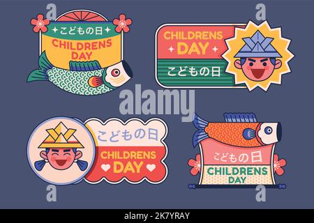 flat childrens day labels collection vector design illustration Stock Vector