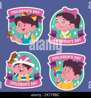 flat childrens day labels collection vector design illustration Stock Vector