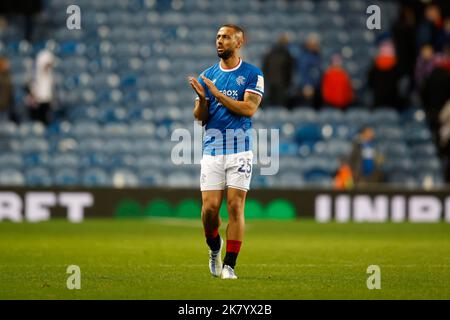 Ibrox Stadium, Glasgow. 19th Oct, 2022. Scottish League Cup football, Rangers versus Dundee; Kemar Roofe of Rangers applauds the fans at the end of the match Credit: Action Plus Sports/Alamy Live News Stock Photo