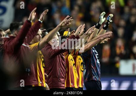 Mechelen's players celebrate after winning a soccer match between KV Mechelen and Standard de Liege, Wednesday 19 October 2022 in Mechelen, on day 13 of the 2022-2023 'Jupiler Pro League' first division of the Belgian championship. BELGA PHOTO JOHAN EYCKENS Stock Photo