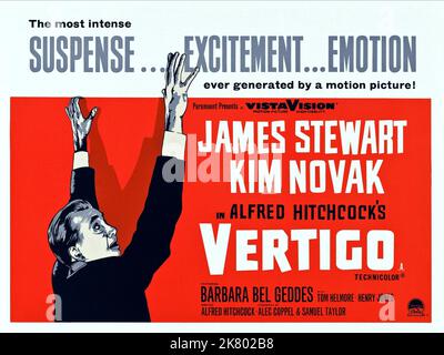 James Stewart Poster Film: Vertigo (USA 1958) Characters: Det. John 'Scottie' Ferguson  Director: Alfred Hitchcock 09 May 1958   **WARNING** This Photograph is for editorial use only and is the copyright of PARAMOUNT PICTURES and/or the Photographer assigned by the Film or Production Company and can only be reproduced by publications in conjunction with the promotion of the above Film. A Mandatory Credit To PARAMOUNT PICTURES is required. The Photographer should also be credited when known. No commercial use can be granted without written authority from the Film Company. Stock Photo