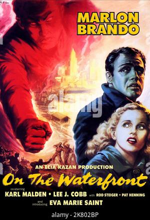 Marlon Brando & Eva Marie Saint Poster Film: On The Waterfront (USA 1964) Characters: Terry Malloy, Edie Doyle  Director: Elia Kazan 22 June 1954   **WARNING** This Photograph is for editorial use only and is the copyright of COLUMBIA PICTURES and/or the Photographer assigned by the Film or Production Company and can only be reproduced by publications in conjunction with the promotion of the above Film. A Mandatory Credit To COLUMBIA PICTURES is required. The Photographer should also be credited when known. No commercial use can be granted without written authority from the Film Company. Stock Photo