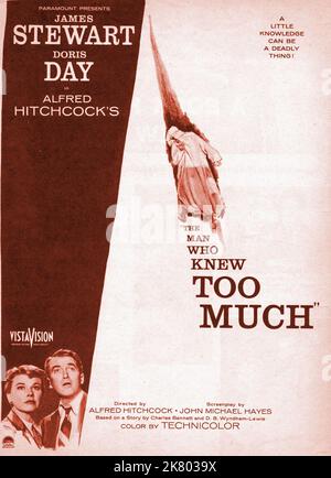 Film Poster Film: The Man Who Knew Too Much (USA 1956)   Director: Alfred Hitchcock 29 April 1956   **WARNING** This Photograph is for editorial use only and is the copyright of PARAMOUNT PICTURES and/or the Photographer assigned by the Film or Production Company and can only be reproduced by publications in conjunction with the promotion of the above Film. A Mandatory Credit To PARAMOUNT PICTURES is required. The Photographer should also be credited when known. No commercial use can be granted without written authority from the Film Company. Stock Photo