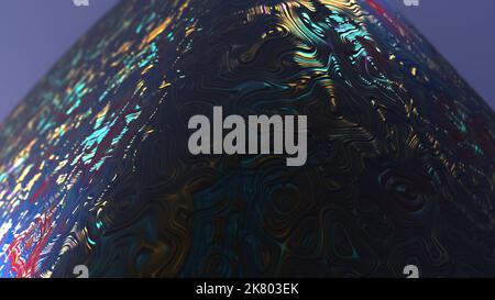 3D rendering of abstract object in hyper-realistic scene with iridescent grungy metallic texture Stock Photo