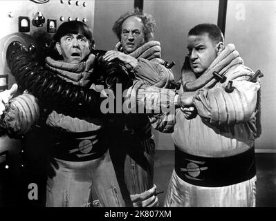 Moe Howard, Larry Fine & Joe Derita Film: Have Rocket -- Will Travel (1959) Characters: Moe, Larry, Curly-Joe  Director: David Lowell Rich 01 August 1959   **WARNING** This Photograph is for editorial use only and is the copyright of COLUMBIA and/or the Photographer assigned by the Film or Production Company and can only be reproduced by publications in conjunction with the promotion of the above Film. A Mandatory Credit To COLUMBIA is required. The Photographer should also be credited when known. No commercial use can be granted without written authority from the Film Company. Stock Photo