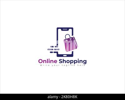 Shopping logo design concept for computer, online shopping Stock Vector