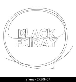 One continuous line of speech bubble with Black Friday text. Thin Line Illustration vector concept. Contour Drawing Creative ideas. Stock Vector