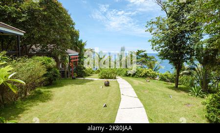 Koh Kood Thailand October 2022, Luxury vacation bungalow in a tropical garden in Thailand. Stock Photo