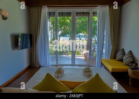 Koh Kood Thailand October 2022, Luxury vacation bungalow in a tropical garden in Thailand. Stock Photo