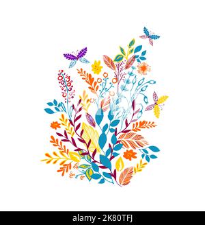 Floral abstraction flowers and twigs. Vector illustration Stock Vector