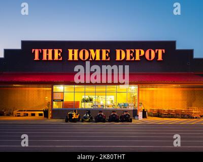 New Hartford, New York - Sep 14, 2022: Landscape Night View of The Home Depot Building Exterior. Stock Photo