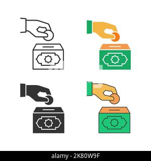 Zakat with money vector icons. Symbol of islamic charity, donate, helping. Vector illustration. Stock Vector