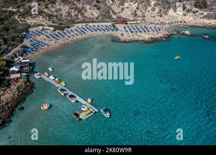 Aerial view Konnos Bay, Protaras, Cyprus Stock Photo