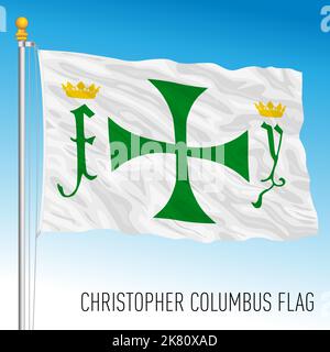 Christopher Columbus historical flag, famous navigator and discoverer of america, vector illustration Stock Vector