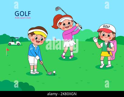 illustration illustration of children enjoying, taking sports lessons  golf Stock Photo