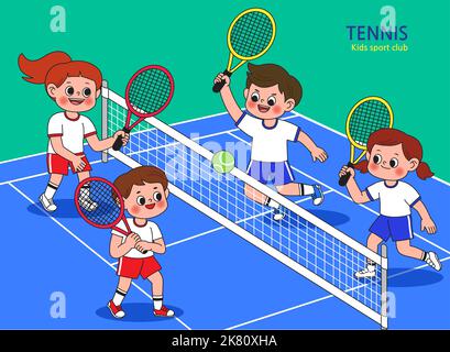 illustration illustration of children enjoying, taking sports lessons  tennis Stock Photo