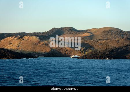 View of the famous active volcano in Santorini Greece Stock Photo