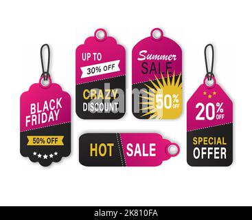 set of pink sale banners price tags discount black friday Stock Vector