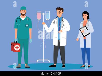 Medical workers work and are dressed in medical clothes Stock Vector
