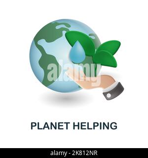 Planet Helping icon. 3d illustration from ecology and energy collection. Creative Planet Helping 3d icon for web design, templates, infographics and Stock Vector