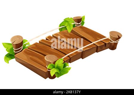 Wooden bridge old in isometric view in cartoon style isolated on white ...