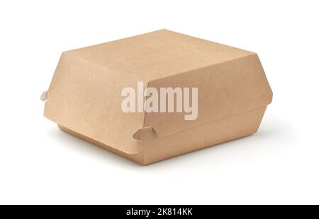 Closed blank disposable paper burger box isolated on white Stock Photo