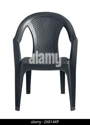 Front view of empty black plastic armchair isolated on white Stock Photo