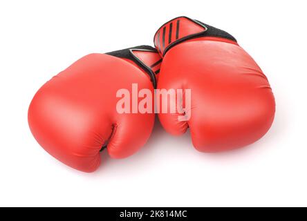 Pair of red leather boxing gloves isolated on white Stock Photo