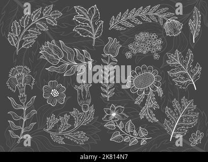 Collection vintage floral motif. William Moriss style art and craft movement. Design outline flower symbol. Stock Vector