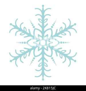 Snowflake. Festive ornament. Vector illustration. Isolated white background. Flat style. A fragile crystal of intricate shape. Frostwork. Snow flakes. Stock Vector
