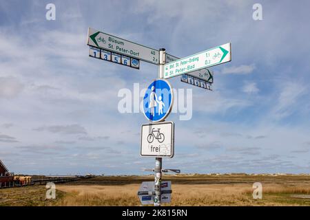 Bicycle signposts in Sankt Peter-Ording Stock Photo