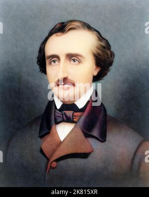 Portrait de l'ecrivain americain Edgar Poe' (Edgar Allan Poe (1809-1849) American story writer and poet - Gravure du 19eme siecle Stock Photo