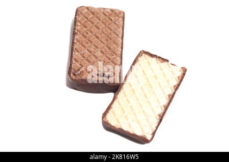 chocolate candy with waffle filling isolated on white. Stock Photo
