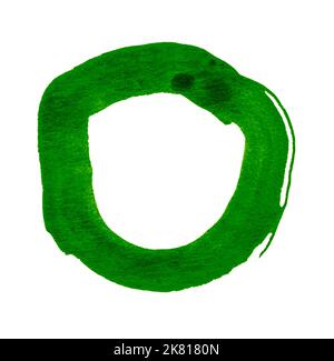 Green watercolor circle painted by hand with a brush. Stock Photo