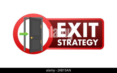 Exit Strategy icon, label. Emergency, protection. Vector stock illustration. Stock Vector