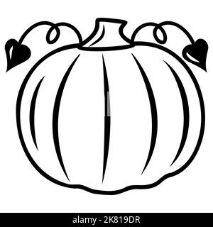 Autumn vegetable pumpkin, black outline, vector isolated illustration in doodle style. Stock Vector
